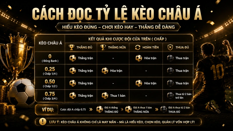 Cách đọc các tỷ lệ kèo Châu Á phổ biến