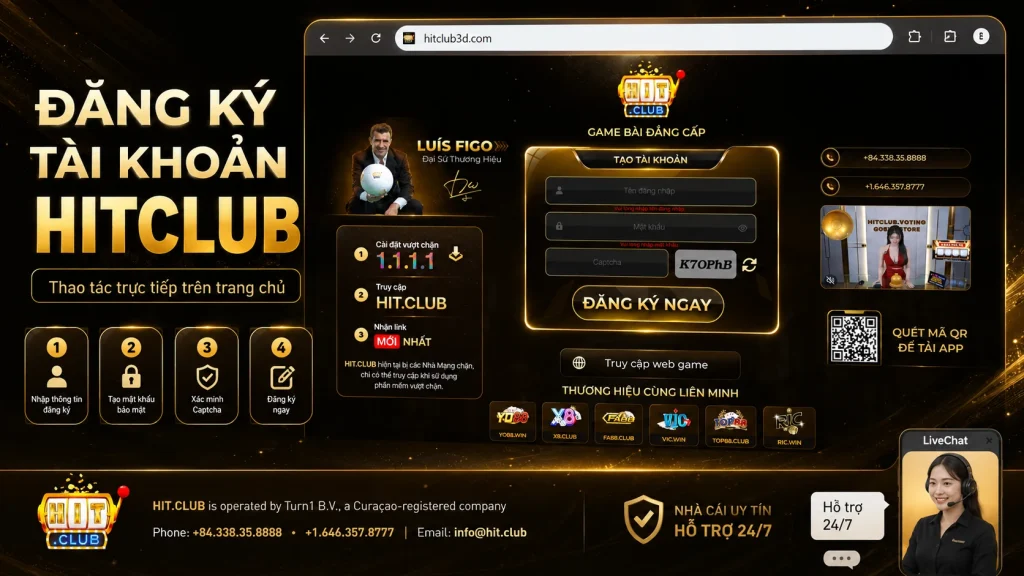 Giao diện đăng ký tài khoản HITCLUB trực tiếp trên trang chủ