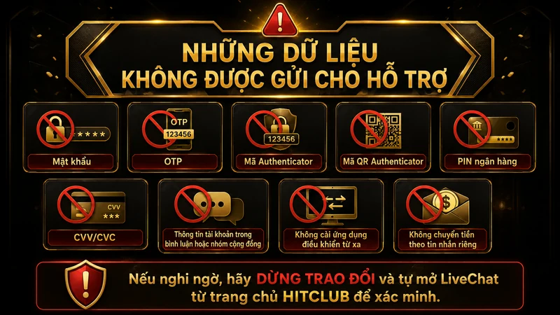 Những thông tin không được gửi khi liên hệ hỗ trợ HITCLUB