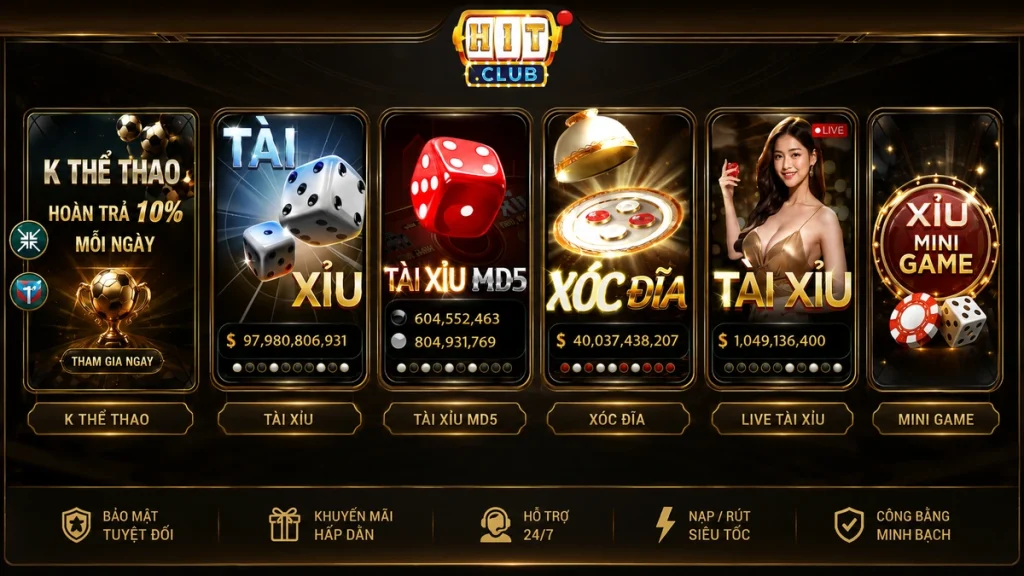 Các sảnh game nổi bật trong HITCLUB
