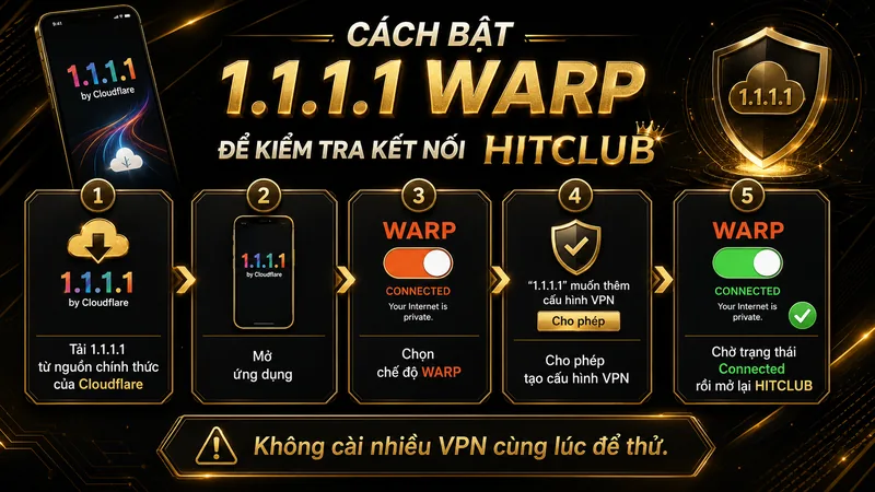 Cách bật 1.1.1.1 WARP để kiểm tra lỗi kết nối HITCLUB