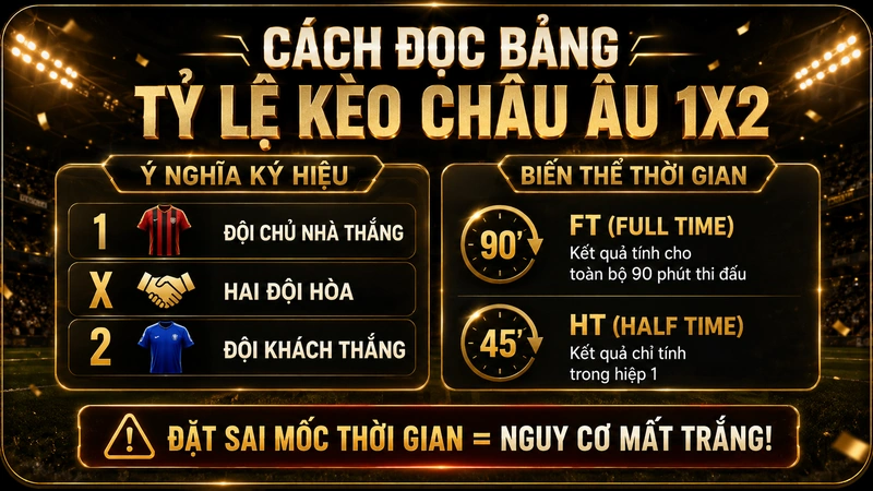 Ý nghĩa ba ký tự đại diện trong Kèo Châu Âu 1X2