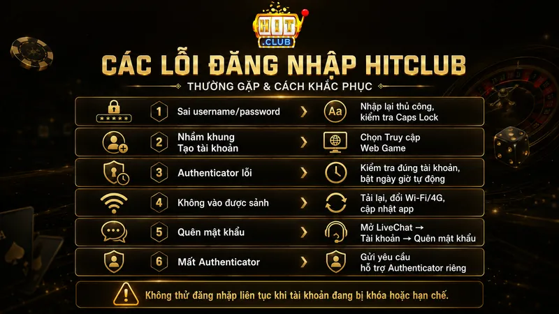 Các lỗi đăng nhập HITCLUB thường gặp và cách xử lý