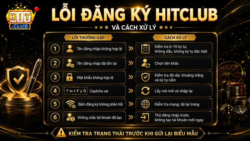 Các lỗi đăng ký tài khoản HITCLUB thường gặp và cách xử lý