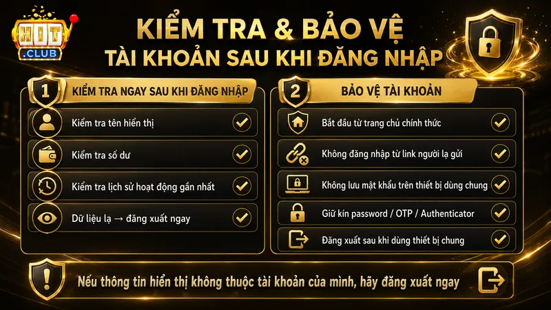 Các thông tin cần kiểm tra sau khi đăng nhập HITCLUB