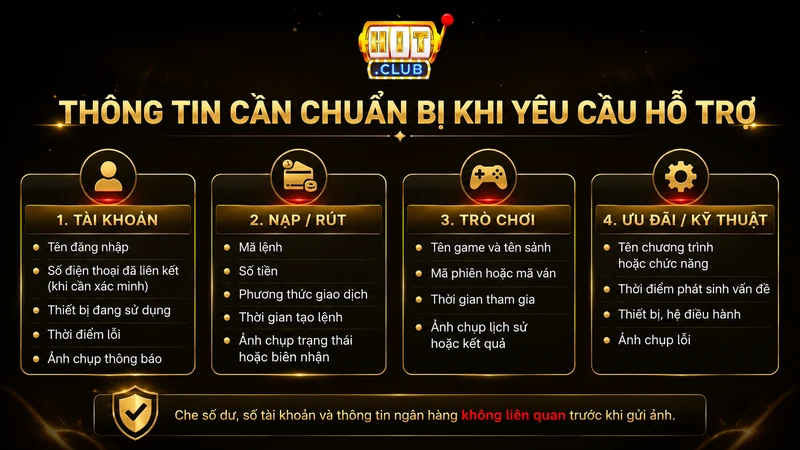 Thông tin cần chuẩn bị khi liên hệ hỗ trợ HITCLUB